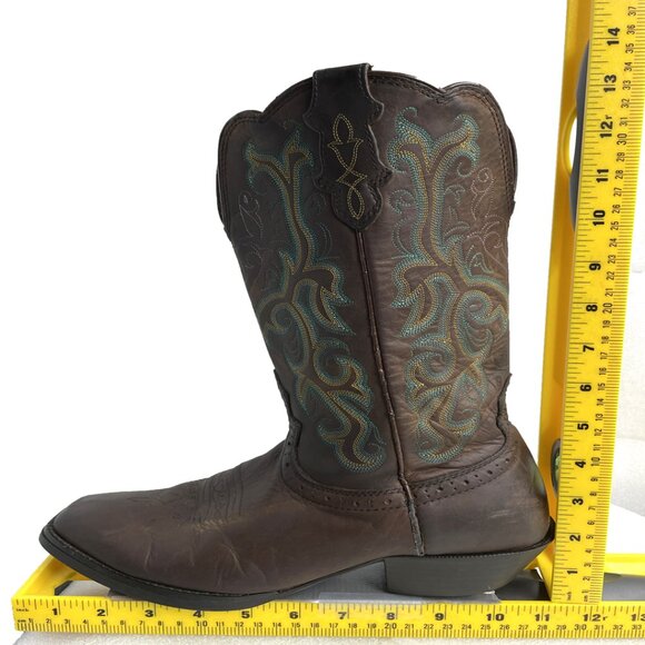 Justin Boots Women's 8.5 Turquoise Leather Western Cowboy Cowgirl Square Toe - Picture 11 of 13